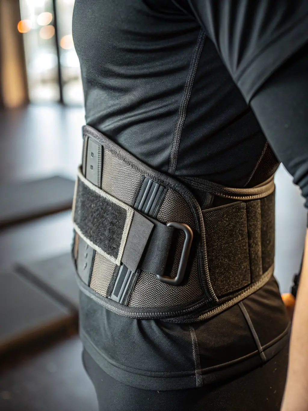 A close-up of the Premium Posture Support, showcasing its sleek design, padded straps, and reinforced back panel, set against a professional background to emphasize its quality and effectiveness.